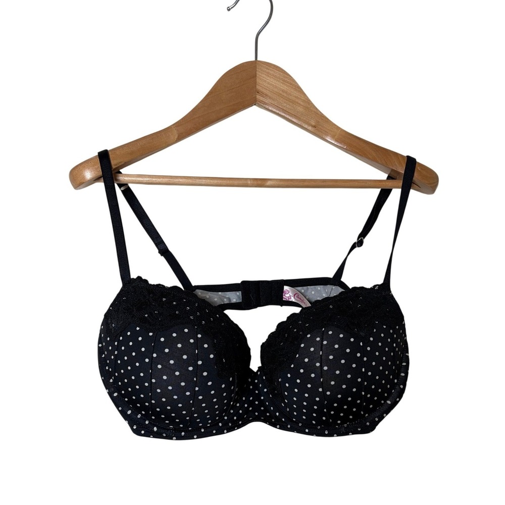 Candies Black White Polka Dot Lace Trim Push Up Bra 38C Underwire Adjustable